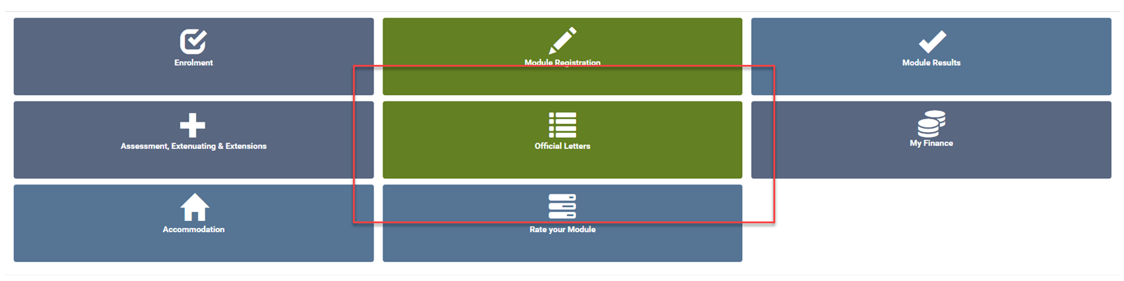 image showing the Official letters button on e:Vision homepage