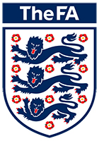 Logo of the FA, the FA name above the England Three Lions coat of arms