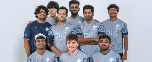 Photograph of the University of Wolverhampton men badminton team for 2023-24, posed together wearing matching grey uniforms.