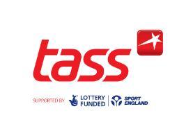 Talented Athlete Scholarship Scheme logo, red text reading TASS with logos of supporting bodies The National Lottery and Sport England
