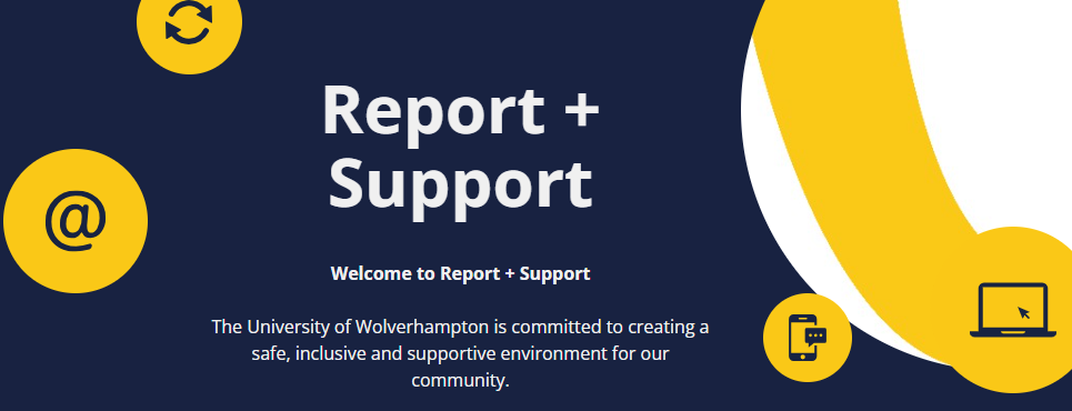 logo for reporting services report and support, white text on navy blue background.