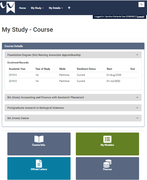 e:Vision My Study - Course page 