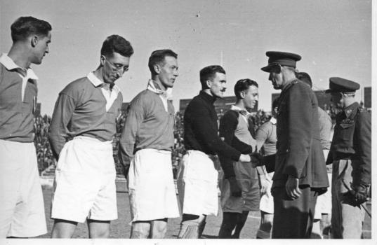 Awards being presented to players by Major General Browning