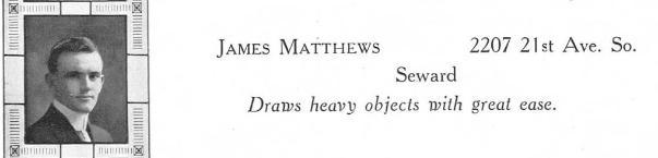 James J Matthews High School yearbook entry 1913