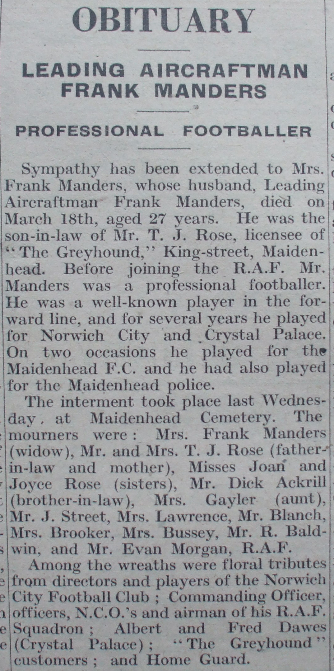 Frank Manders Obituary