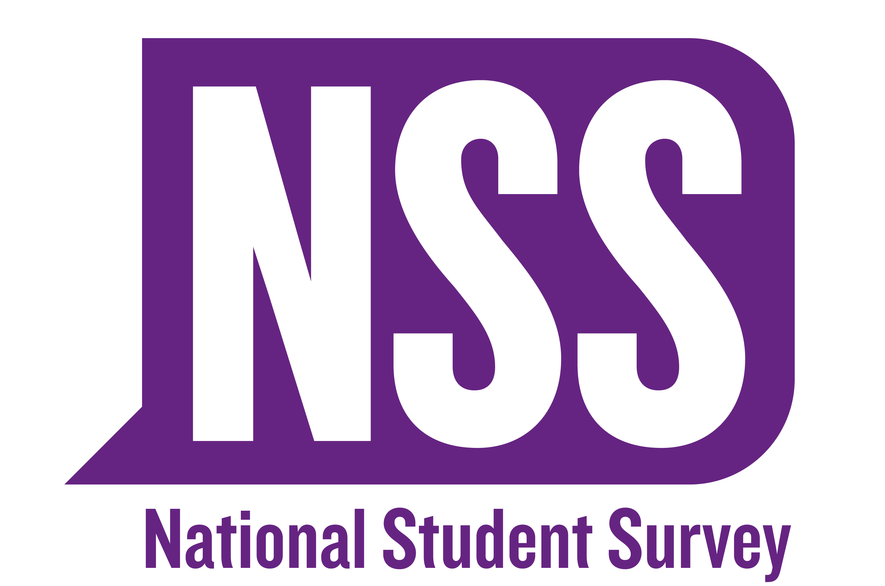 National Student Survey logo, with the acronym NSS in a stylised purple speech bubble above text reading National Student Survey