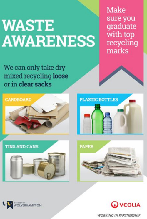 Waste Awareness poster: we can only take dry mixed recycling loose or in clear sacks